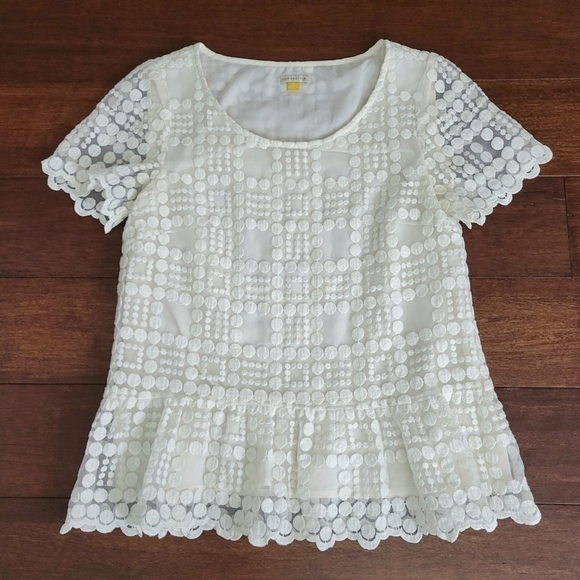 Anthropologie Leifsdottir White Lace Embroidered Short Sleeve Peplum Top Size 6 - Picture 8 of 11